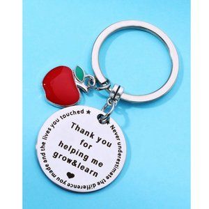 🆕 Round Slogan Metal & Apple Charm Keychain - Gift for Teacher 🎁🍎✏️